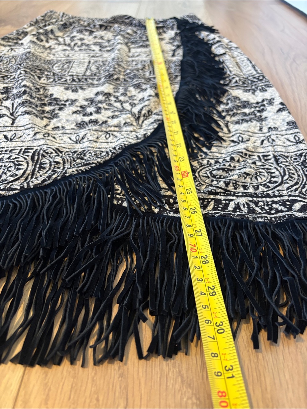 Joseph Ribkoff Black & Cream Fringe Wrap Skirt Size 10 - Picture 5 of 13